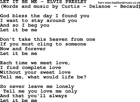 Let It Be Me By Elvis Presley Lyrics