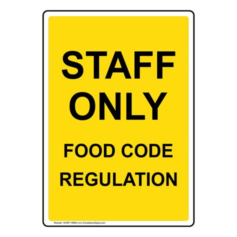 Portrait Staff Only Food Code Regulation Sign Nhep 19996