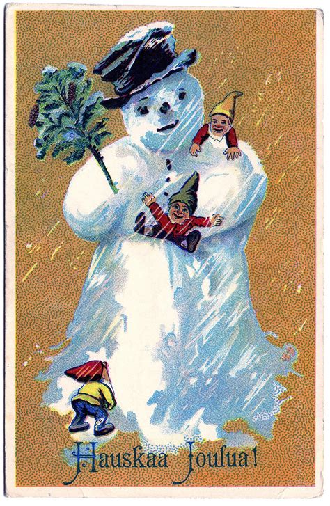 Vintage Clip Art Darling Snowman Postcard Finland