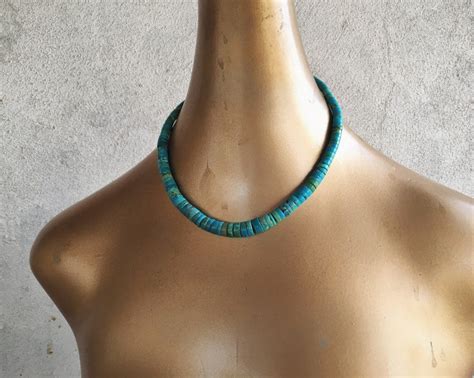 S Turquoise Disc Heishi Necklace Women Southwestern Jewelry Native