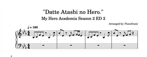 Boku No Hero Academia Season 2 Ed 2 Datte Atashi No Hero Piano