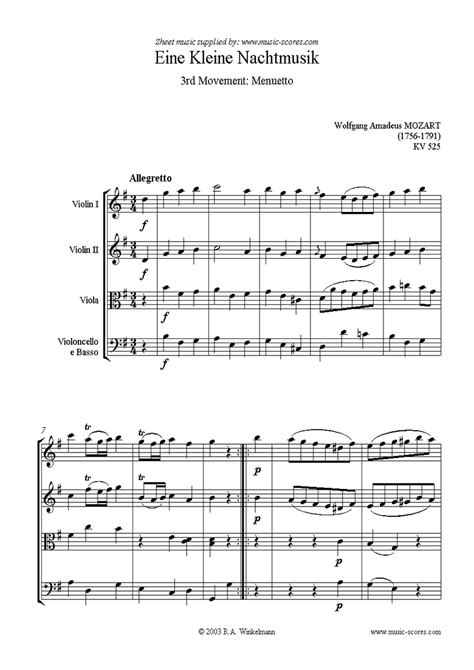 Mozart K525 Eine Kleine Nacht Musik 3 Menuetto Classical Sheet Music