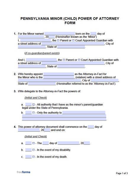 Free Pennsylvania Minor Child Power Of Attorney Form Pdf Word