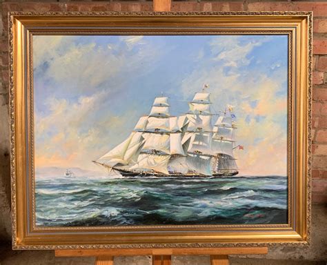 Wonderful Original Oil On Canvas By Malcolm Winter Of A Ship At Sea