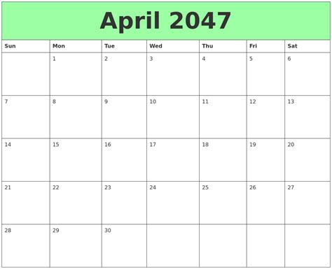 April 2047 Printable Calendars