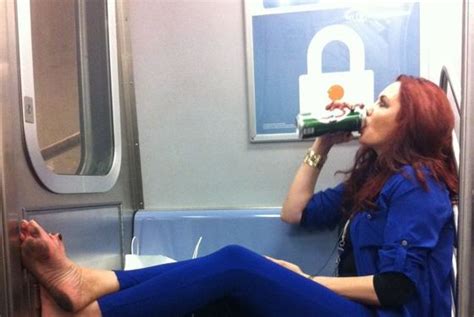 Barefoot Lady Is Just Going To Kick Back And Relax On The Subway Like