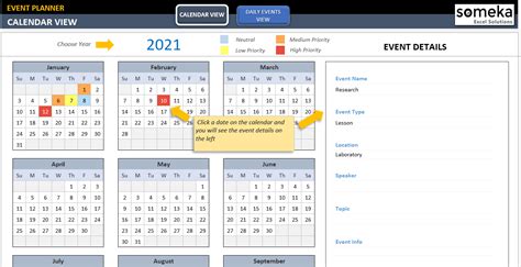 Dynamic Event Calendar Template Interactive Excel Calendar Gambaran