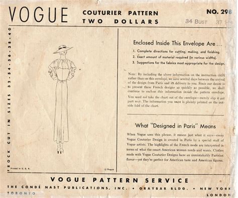 1930s Vintage Vogue Sewing Pattern B34 Dress 1953 Vogue 298 Ebay