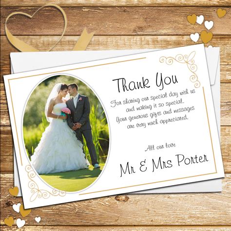 10 Personalised Gold Frame Wedding Day Thank You Photo Cards N183 In