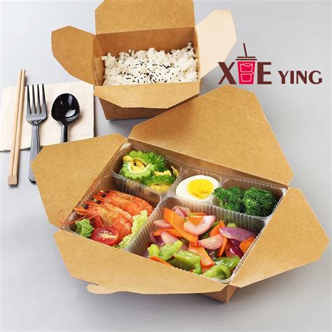 Kraft Paper Food Containers Rectangular Chinese Take Away Boxes Fast