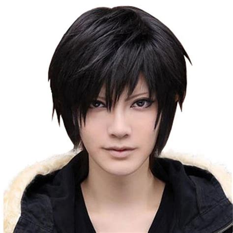 Mens Beautiful Male Black Short Straight Hair Wigwigs Cosplay Party