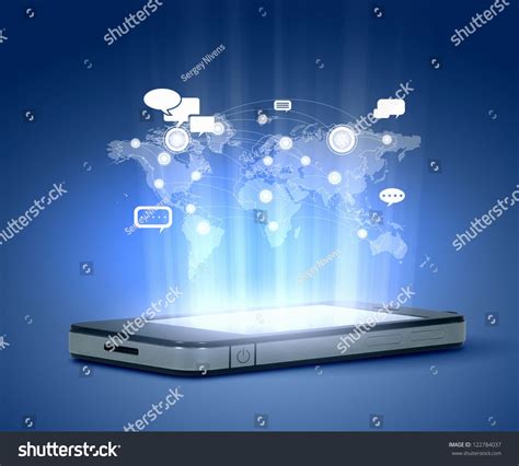 Modern Communication Technology Illustration With Mobile Phone And High