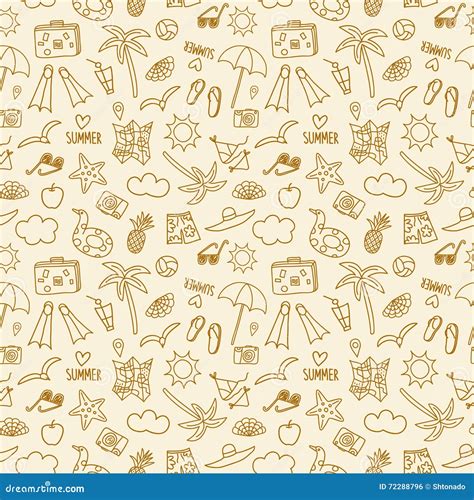 Summer Vacation Doodle Seamless Pattern Stock Vector Illustration Of