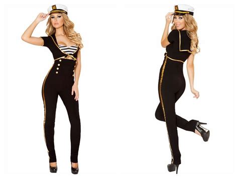 2017 Black Navy Uniform Cosplay Costume Pant With White Cap 8832 Sexy Adult Halloween Costume