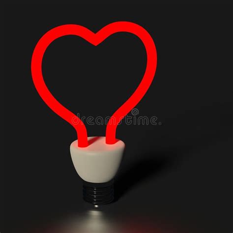 Heart Light Red Heart Shaped Light Bulb Isolated On Black Stock Images