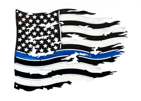 Large Metal Tattered Flag Thin Blue Line Flagpole Farm