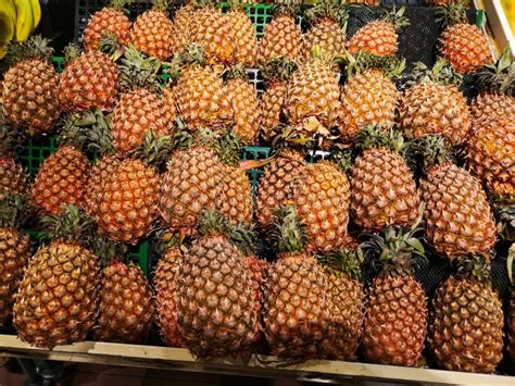 Freshness Pineapple Fruits Display For Sell In The Supermarket With