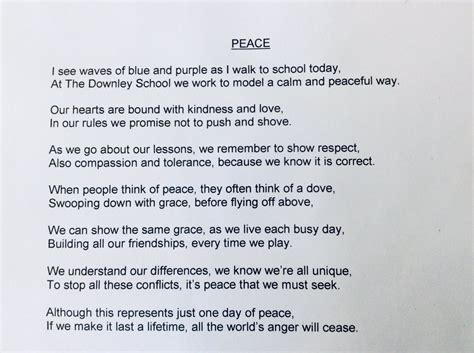 The Downley School On Twitter A Beautiful Poem Of Peace Written By