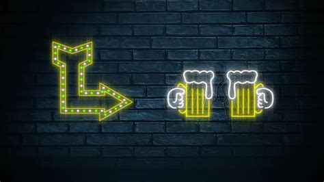 Neon Sign Showing Arrow And Chinking Beer Glasses Motion Graphics