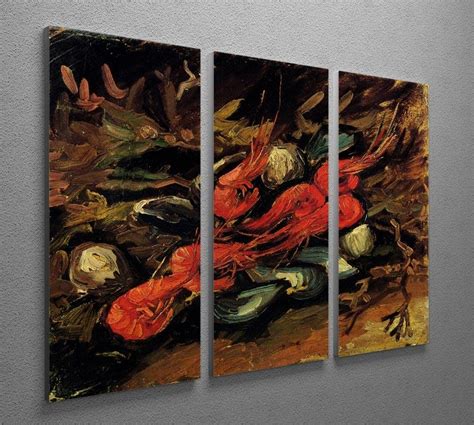 Still Life With Mussels And Shrimps By Van Gogh 3 Split Panel Canvas