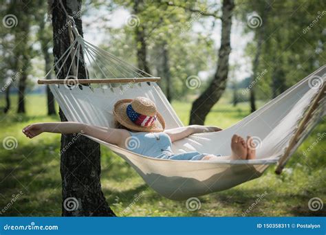 Woman Resting In Hammock Outdoors Sleeping Outdoors Stock Image