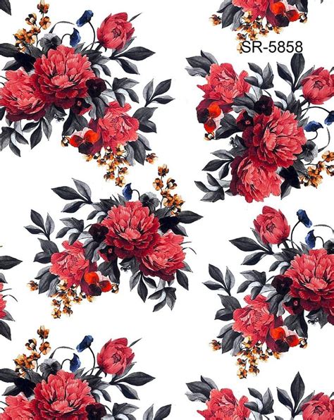 Red Flowers On White Background With Black Leaves And Berries In The
