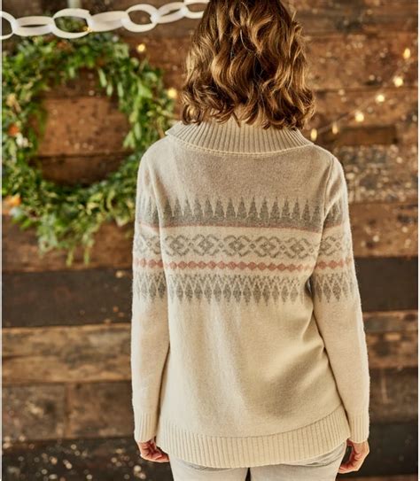 Cream Combo Womens Lambswool Fairisle Polo With Side Button Neck