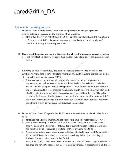 Jared Griffin Documentation Assignments VSim For Nursing Fundamentals