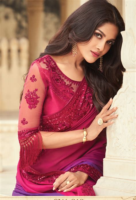 New Essence Plain Saree With Designer Blouse Net Double Shaded Sari