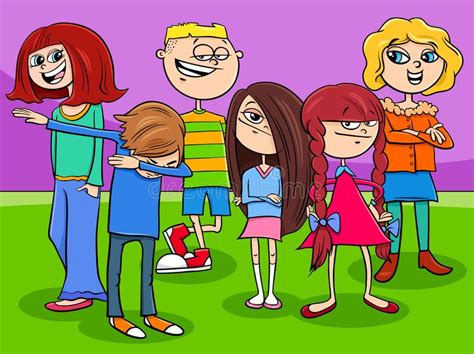 Grupo Feliz De Los Personajes De Dibujos Animados De Las Adolescencias