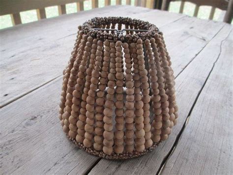Unusual Vintage Lamp Shade Made With Natural Wooden Beads Etsy