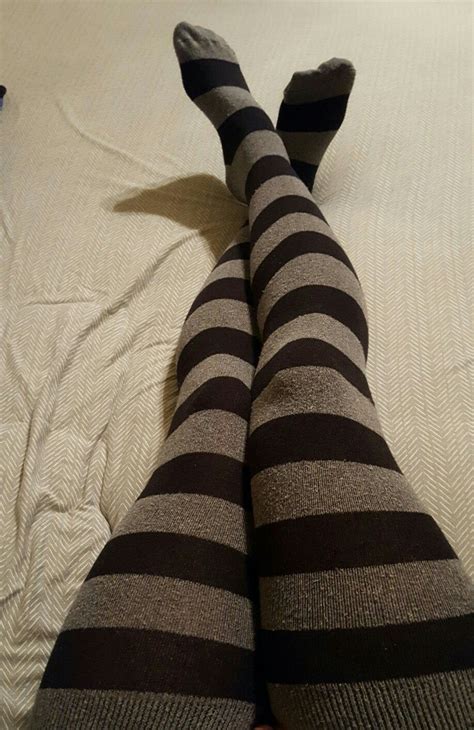 Black And Gray Striped Thigh Socks Thigh Socks Tights Socks Aesthetic