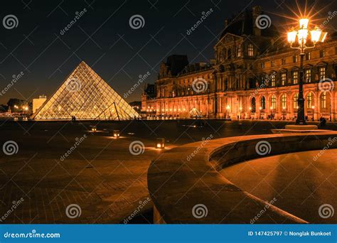 Louvre Museum At Twilight In Winter Editorial Photography Image Of