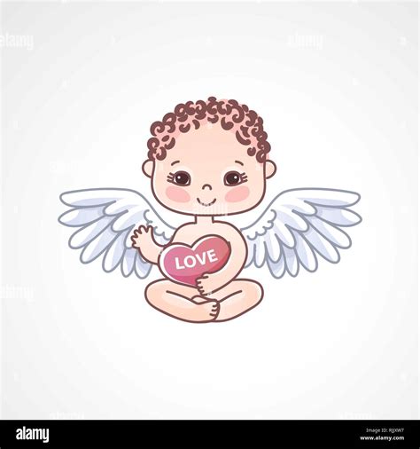 Angel Baby With Heart In Hands On A White Background Greeting Card For