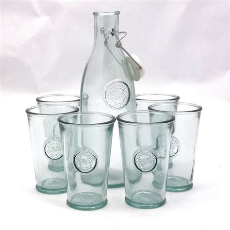 Recycled Glass Drink Set Bottle Carafe Six Glasses By The Recycled Glassware Co