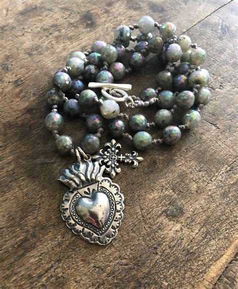 Sacred Heart Necklace Labradorite Gemstone Boho Faith Jewelry Etsy