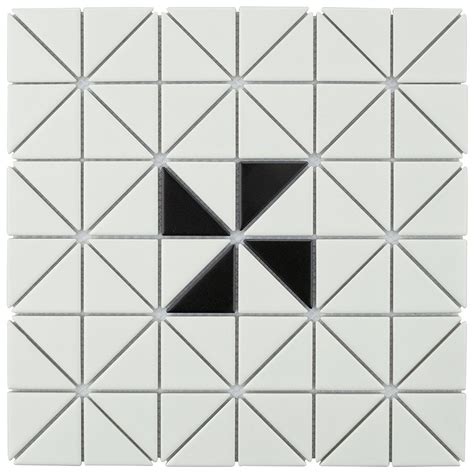 Merola Tile Sample Tre Windmill Matte White With Black 10 34 Inch X