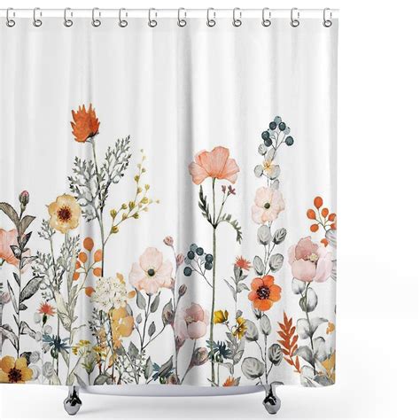 Fabric Floral Shower Curtain Set With Watercolor Decorative Etsy
