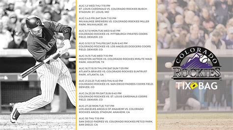 Check out upcoming games and schedules. Colorado Rockies Single Game Tickets are available at ...