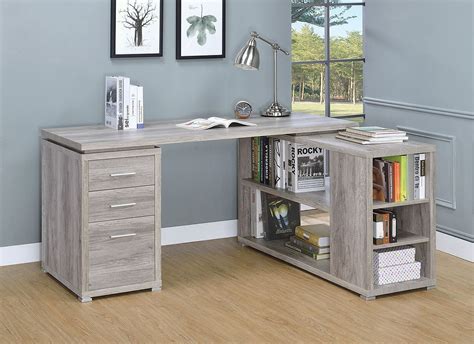 Prima desk 120 cm in oak with silver grey steel legs. Grey Driftwood L-Shape Office Desk Coaster Furniture ...