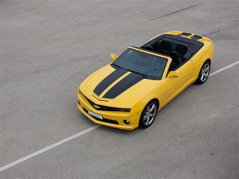 Camaro Convertible In Rally Yellow With Rally Stripes In Black Black