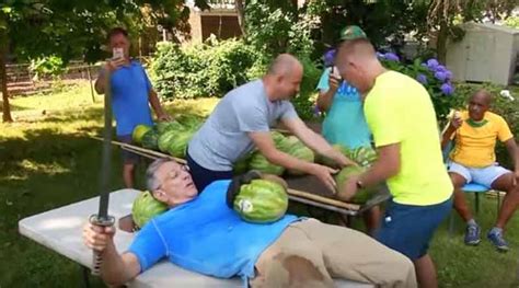 New York Man Slices Watermelons On Stomach In Seconds