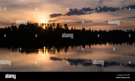 Sunset At Lake Inari Lapland Finland Stock Photo Alamy