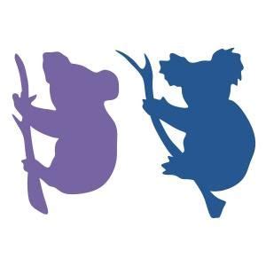 The Silhouettes Of Two Koala Bears Are Blue And Purple