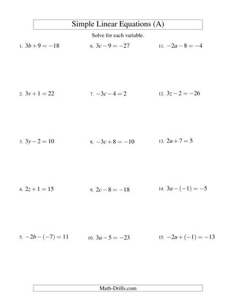 Free Worksheets For Linear Equations Grades 6 9 Pre Algebra Algebra 1