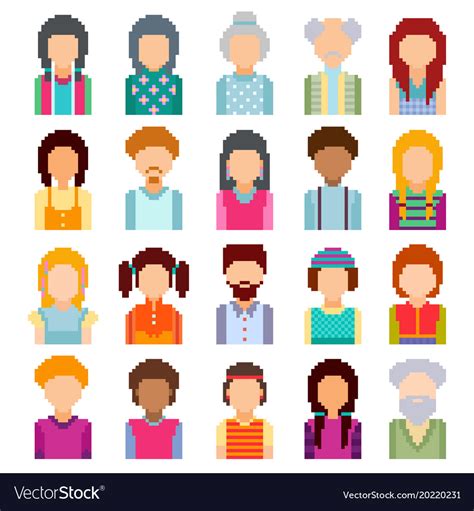 Set Of Pixel Art Avatar Faces Royalty Free Vector Image