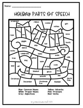 Christmas Parts of Speech Coloring by Jenna Townsend | TpT
