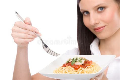 Italian Food Healthy Woman Eat Spaghetti Sauce Stock Image Image Of Female Enjoy 18893973