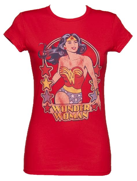 Ladies Red Classic Wonder Woman Stars T Shirt From Junk Food T Shirts For