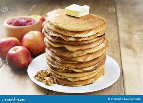 Pile Of Pancakes In The White Plate Stock Image Image Of Cuisine